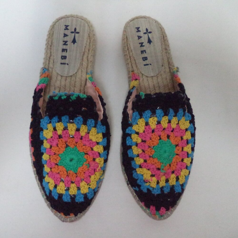 Manebi Crochet Cotton Mules Clogs Espadrilles Spain black pink NEW Size Sz 37  7